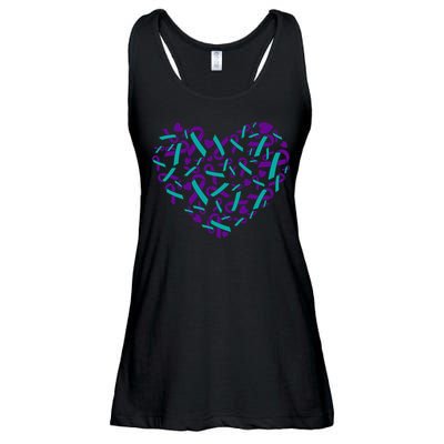 Heart Teal And Purple Ribbon Suicide Prevention Awareness Ladies Essential Flowy Tank