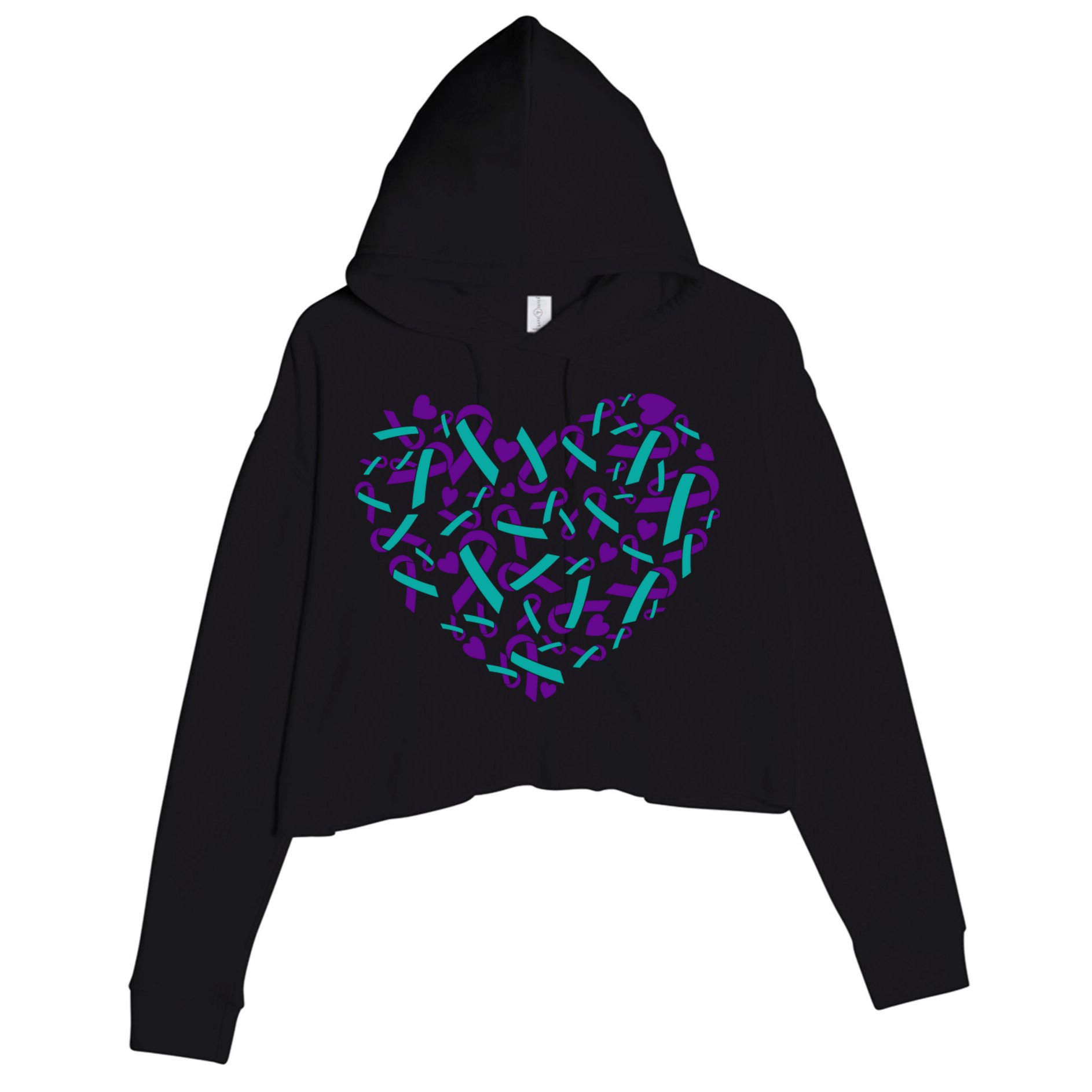 Heart Teal And Purple Ribbon Suicide Prevention Awareness Crop Fleece Hoodie