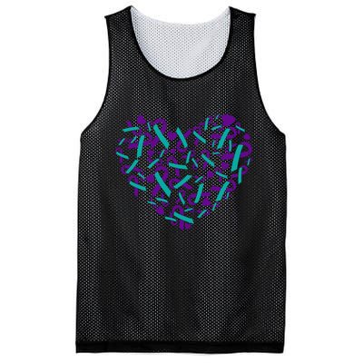 Heart Teal And Purple Ribbon Suicide Prevention Awareness Mesh Reversible Basketball Jersey Tank