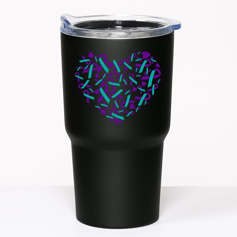 Heart Teal And Purple Ribbon Suicide Prevention Awareness Tumbler