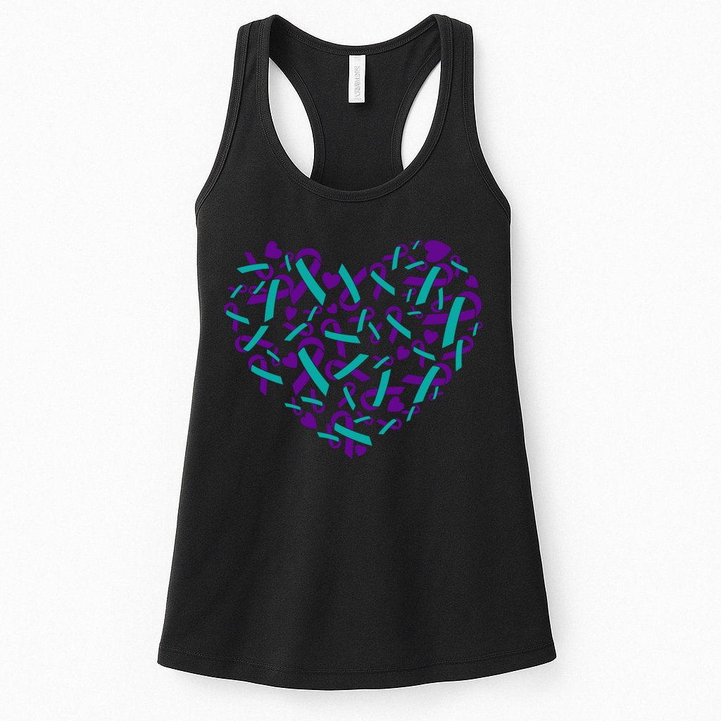 Heart Teal And Purple Ribbon Suicide Prevention Awareness Womens Tank Top