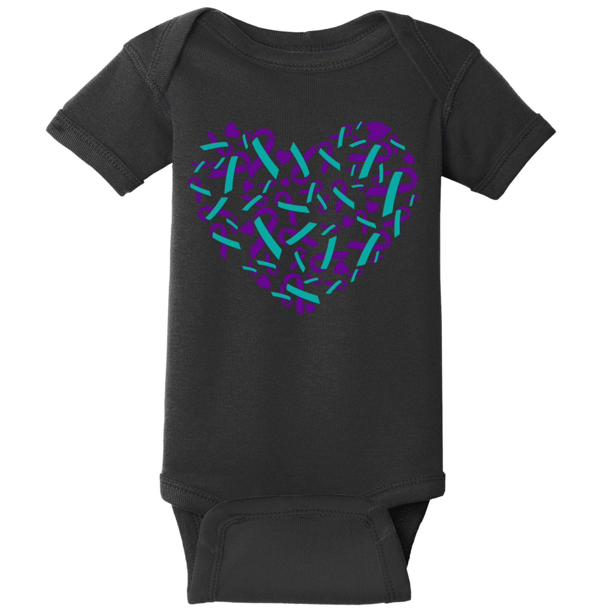 Heart Teal And Purple Ribbon Suicide Prevention Awareness Baby Bodysuit