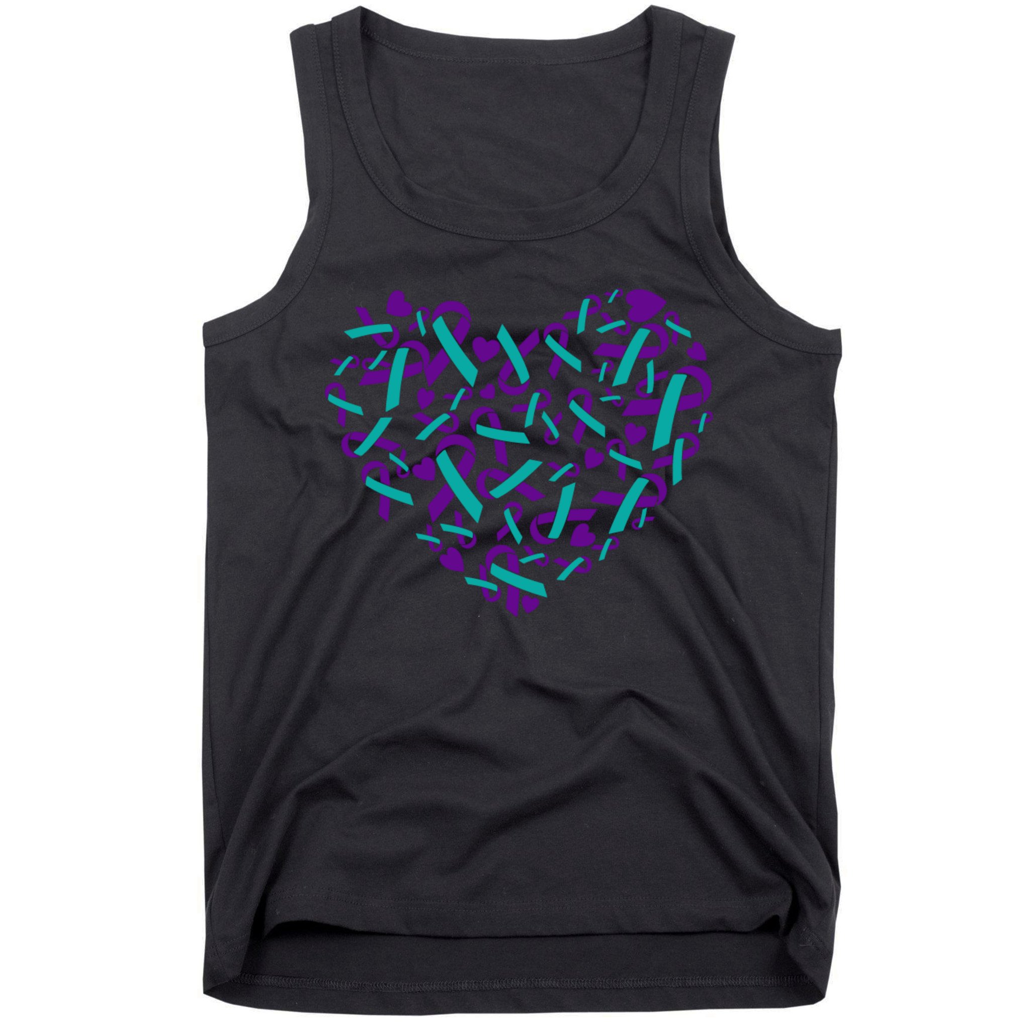 Heart Teal And Purple Ribbon Suicide Prevention Awareness Tank Top