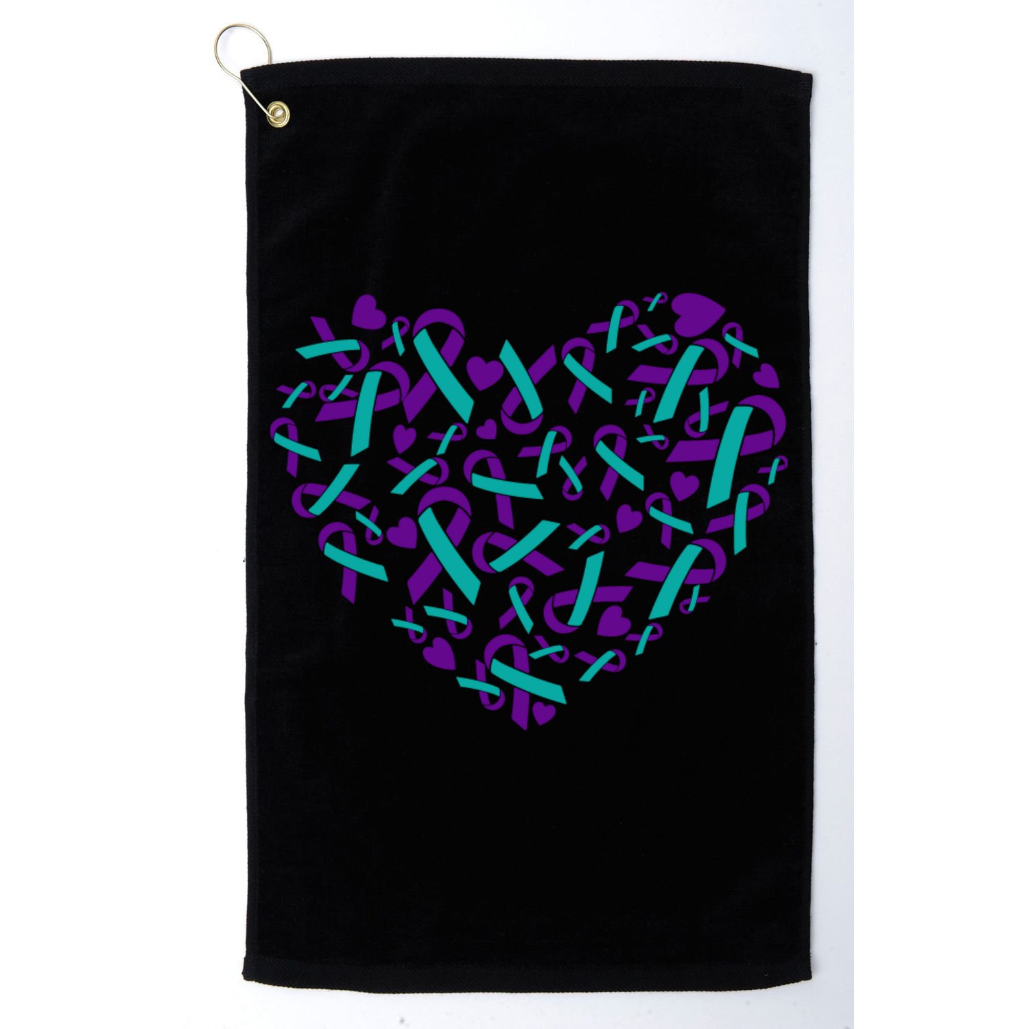 Heart Teal And Purple Ribbon Suicide Prevention Awareness Golf Towel