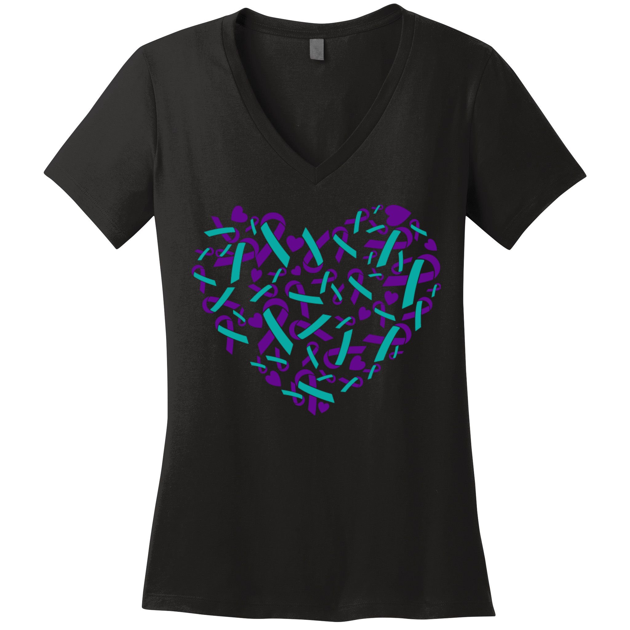 Heart Teal And Purple Ribbon Suicide Prevention Awareness Women's V-Neck T-Shirt