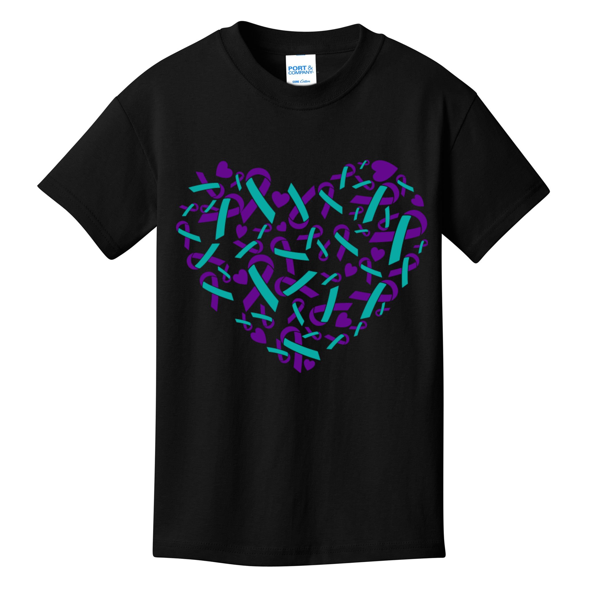 Heart Teal And Purple Ribbon Suicide Prevention Awareness Kids T-Shirt