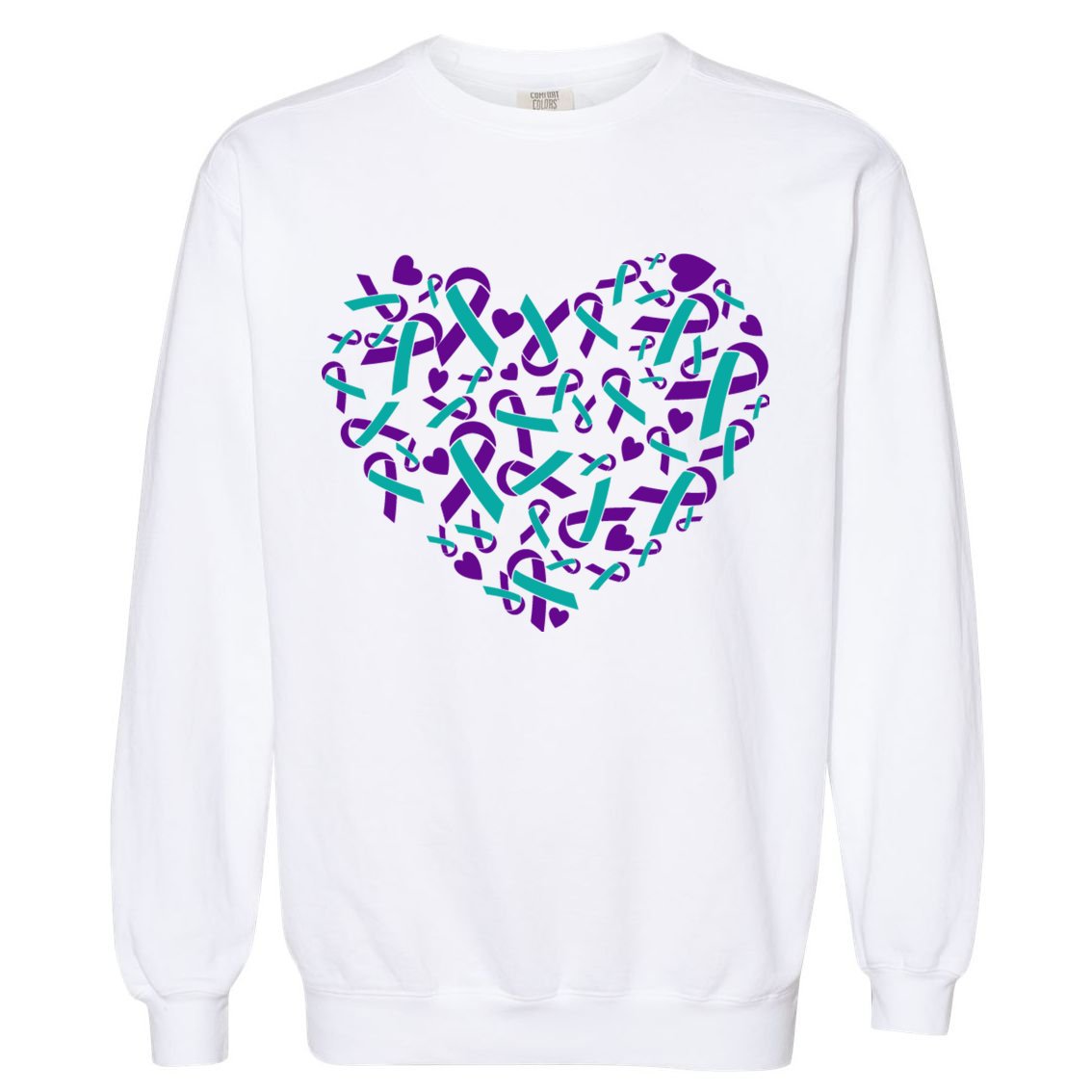 Heart Teal And Purple Ribbon Suicide Prevention Awareness Garment-Dyed Sweatshirt
