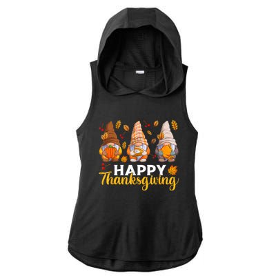 Happy Thanksgiving Autumn Fall Gnomes Pumpkin Turkey Pie Ladies PosiCharge Tri-Blend Wicking Draft Hoodie Tank