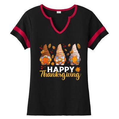 Happy Thanksgiving Autumn Fall Gnomes Pumpkin Turkey Pie Ladies Halftime Notch Neck Tee