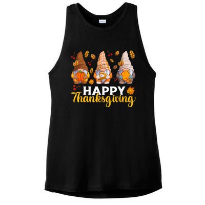 Happy Thanksgiving Autumn Fall Gnomes Pumpkin Turkey Pie Ladies PosiCharge Tri-Blend Wicking Tank