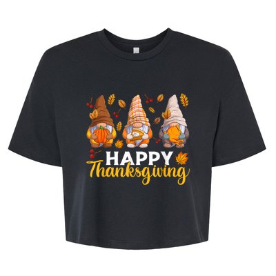 Happy Thanksgiving Autumn Fall Gnomes Pumpkin Turkey Pie Bella+Canvas Jersey Crop Tee