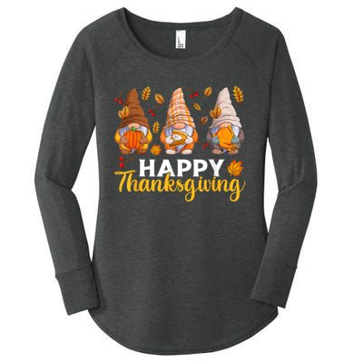 Happy Thanksgiving Autumn Fall Gnomes Pumpkin Turkey Pie Women's Perfect Tri Tunic Long Sleeve Shirt