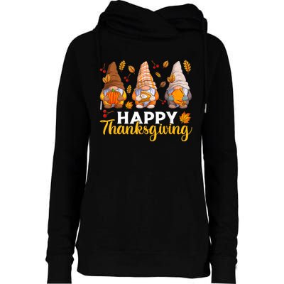 Happy Thanksgiving Autumn Fall Gnomes Pumpkin Turkey Pie Womens Funnel Neck Pullover Hood