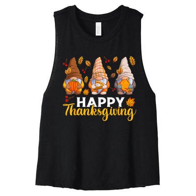 Happy Thanksgiving Autumn Fall Gnomes Pumpkin Turkey Pie Women's Racerback Cropped Tank