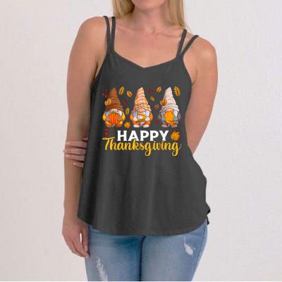 Happy Thanksgiving Autumn Fall Gnomes Pumpkin Turkey Pie Women's Strappy Tank