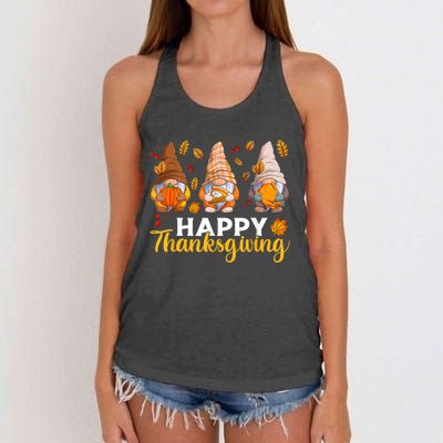 Happy Thanksgiving Autumn Fall Gnomes Pumpkin Turkey Pie Women's Knotted Racerback Tank