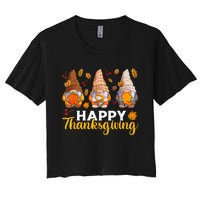 Happy Thanksgiving Autumn Fall Gnomes Pumpkin Turkey Pie Women's Crop Top Tee