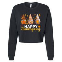 Happy Thanksgiving Autumn Fall Gnomes Pumpkin Turkey Pie Cropped Pullover Crew