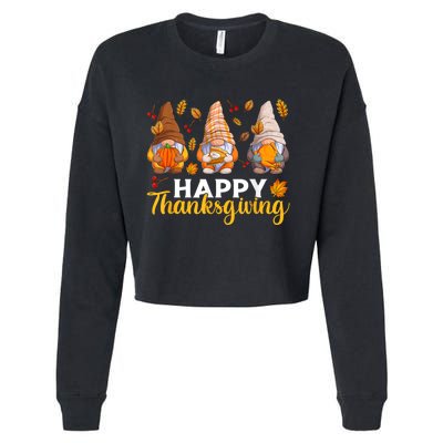 Happy Thanksgiving Autumn Fall Gnomes Pumpkin Turkey Pie Cropped Pullover Crew