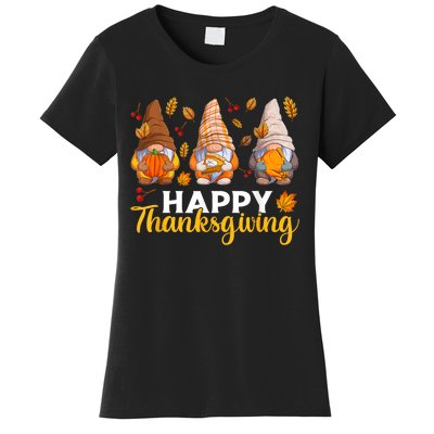 Happy Thanksgiving Autumn Fall Gnomes Pumpkin Turkey Pie Women's T-Shirt