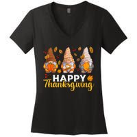 Happy Thanksgiving Autumn Fall Gnomes Pumpkin Turkey Pie Women's V-Neck T-Shirt