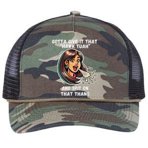 Hawk Tuah And Spit On That Thang Funny Viral Meme Design Retro Rope Trucker Hat Cap