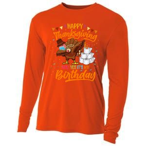 Happy Thanksgiving And Yes Its My Birthday Turkey Dabbing Gift Cooling Performance Long Sleeve Crew