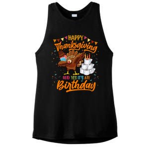 Happy Thanksgiving And Yes Its My Birthday Turkey Dabbing Gift Ladies PosiCharge Tri-Blend Wicking Tank