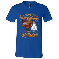 Happy Thanksgiving And Yes Its My Birthday Turkey Dabbing Gift V-Neck T-Shirt