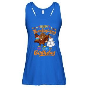 Happy Thanksgiving And Yes Its My Birthday Turkey Dabbing Gift Ladies Essential Flowy Tank