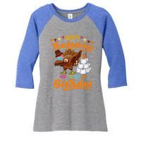 Happy Thanksgiving And Yes Its My Birthday Turkey Dabbing Gift Women's Tri-Blend 3/4-Sleeve Raglan Shirt