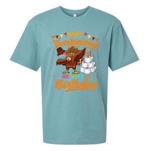 Happy Thanksgiving And Yes Its My Birthday Turkey Dabbing Gift Sueded Cloud Jersey T-Shirt