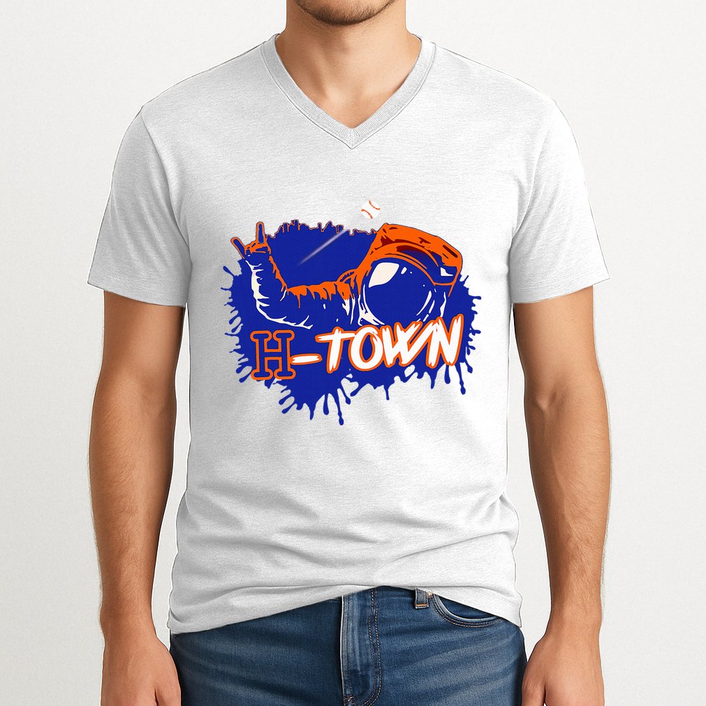 Houston Texas Astronaut H Town Hand Sign Houston Baseball V-Neck T-Shirt