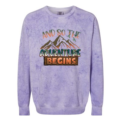 Hiking The Adventure Begins Hiking Mountain Camping Gift Colorblast Crewneck Sweatshirt