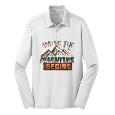 Hiking The Adventure Begins Hiking Mountain Camping Gift Silk Touch Performance Long Sleeve Polo