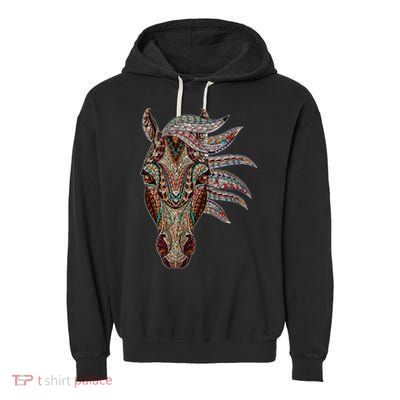 Horse Tribal Abstract Art Native American Geometric Horse Garment-Dyed Fleece Hoodie