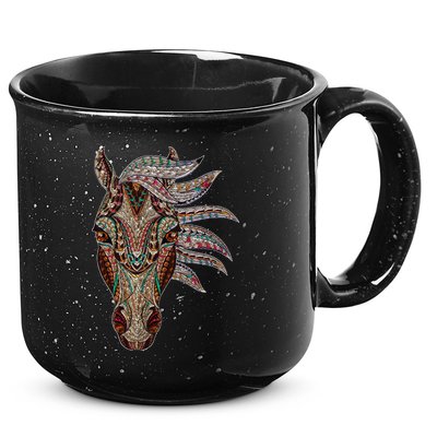 Horse Tribal Abstract Art Native American Geometric Horse 15oz Campfire Ceramic Mug
