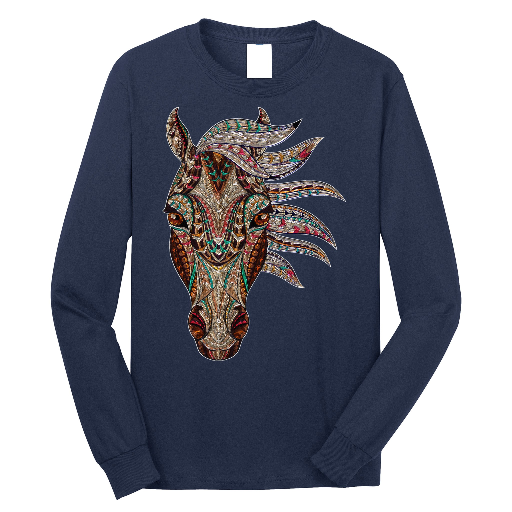 Horse Tribal Abstract Art Native American Geometric Horse Long Sleeve Shirt