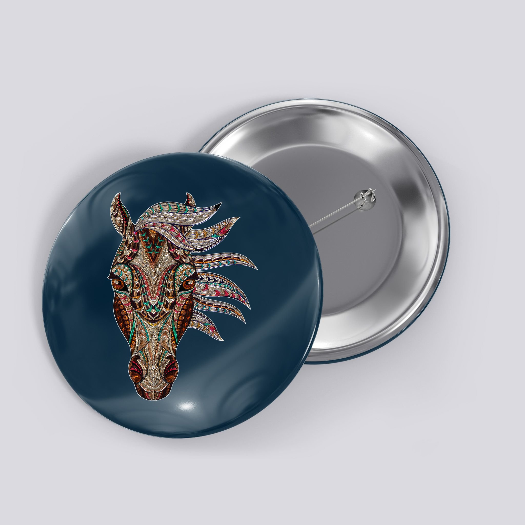 Horse Tribal Abstract Art Native American Geometric Horse Button