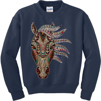 Horse Tribal Abstract Art Native American Geometric Horse Kids Sweatshirt