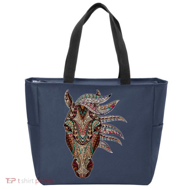 Horse Tribal Abstract Art Native American Geometric Horse Zip Tote Bag