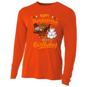 Happy Thanksgiving And Yes Its My Birthday Turkey Dabbing Great Gift Cooling Performance Long Sleeve Crew