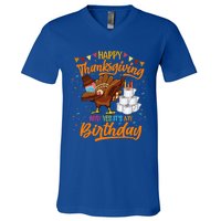 Happy Thanksgiving And Yes Its My Birthday Turkey Dabbing Great Gift V-Neck T-Shirt