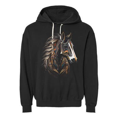Horse Tribal Abstract Art Native American Graphic Garment-Dyed Fleece Hoodie