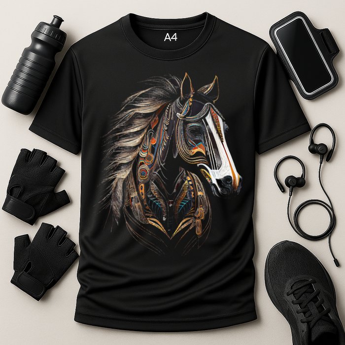 Horse Tribal Abstract Art Native American Graphic Cooling Performance Crew T-Shirt