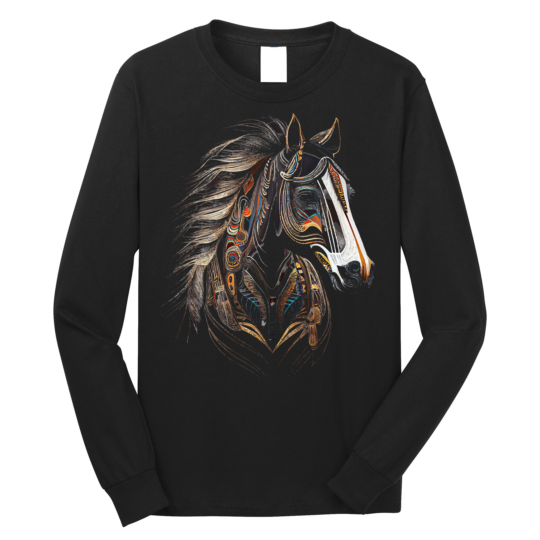 Horse Tribal Abstract Art Native American Graphic Long Sleeve Shirt