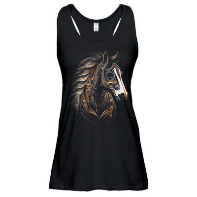 Horse Tribal Abstract Art Native American Graphic Ladies Essential Flowy Tank
