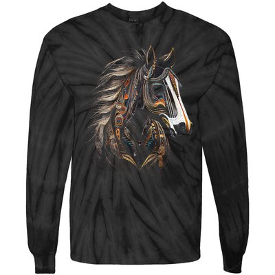 Horse Tribal Abstract Art Native American Graphic Tie-Dye Long Sleeve Shirt