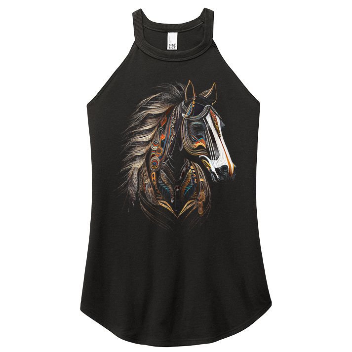 Horse Tribal Abstract Art Native American Graphic Women's Perfect Tri Rocker Tank