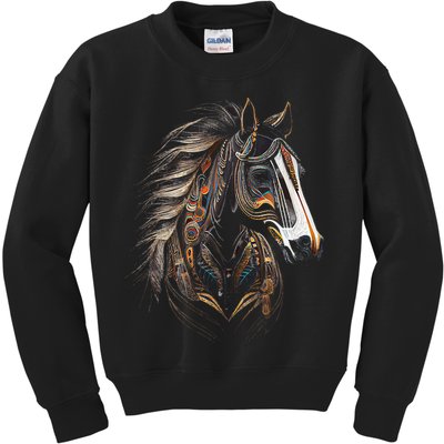 Horse Tribal Abstract Art Native American Graphic Kids Sweatshirt